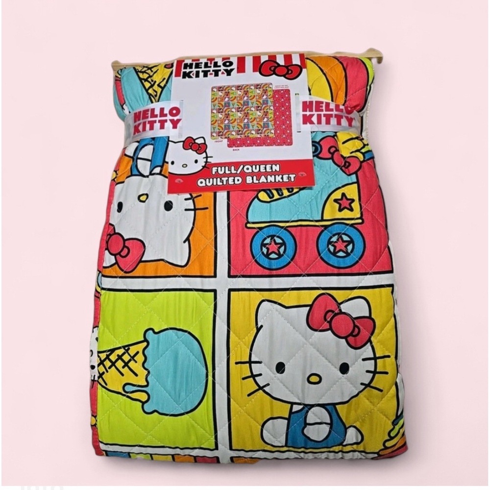 Hello Kitty Sanrio Full Queen Quilted Blanket Reversible Roller Skate Ice Cream